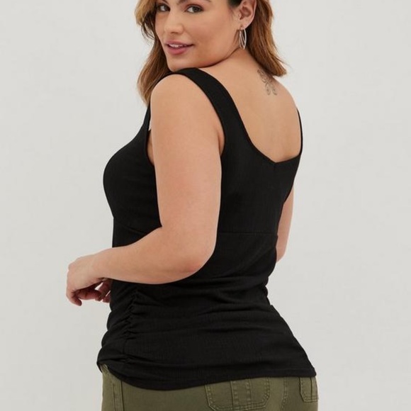 NWT- Torrid Size: 2 ~ Textured Knit, Dbl Scoop, Ruched Front, Side Cinched Tank - Picture 2 of 6